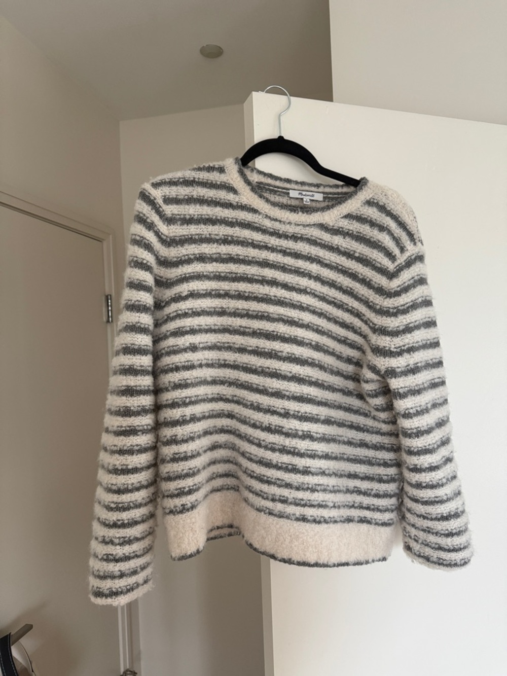 Madewell Striped Crewneck Sweater in Cream and Gray